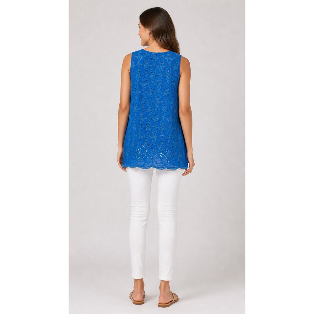 Johnny Was Mod Eyelet Sleeveless Boho Tunic Top Cobalt Blue Womens Size Medium - Picture 3 of 11